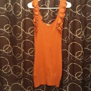 Burnt orange deep V neck ARDEN B dress with ruffle